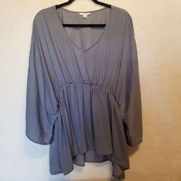 American Eagle XXL Top Peplum Gray Textured Satin Preppy Going Out Flowy Classic - Picture 1 of 10